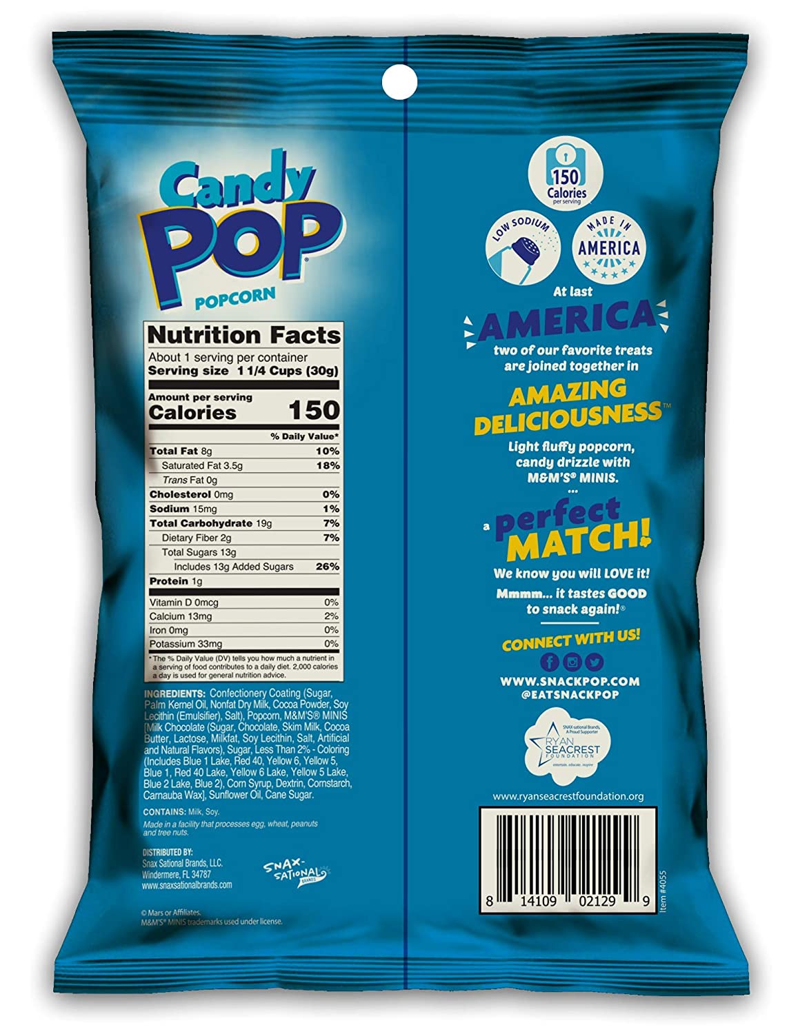 Snack Pop Candy Coated Popcorn Made with Real Candy Pieces Drizzled with Chocolate (NON GMO/Variety Pack/MM's 1 Oz bags), Snickers, Twix, M&M Minis, 16 Count