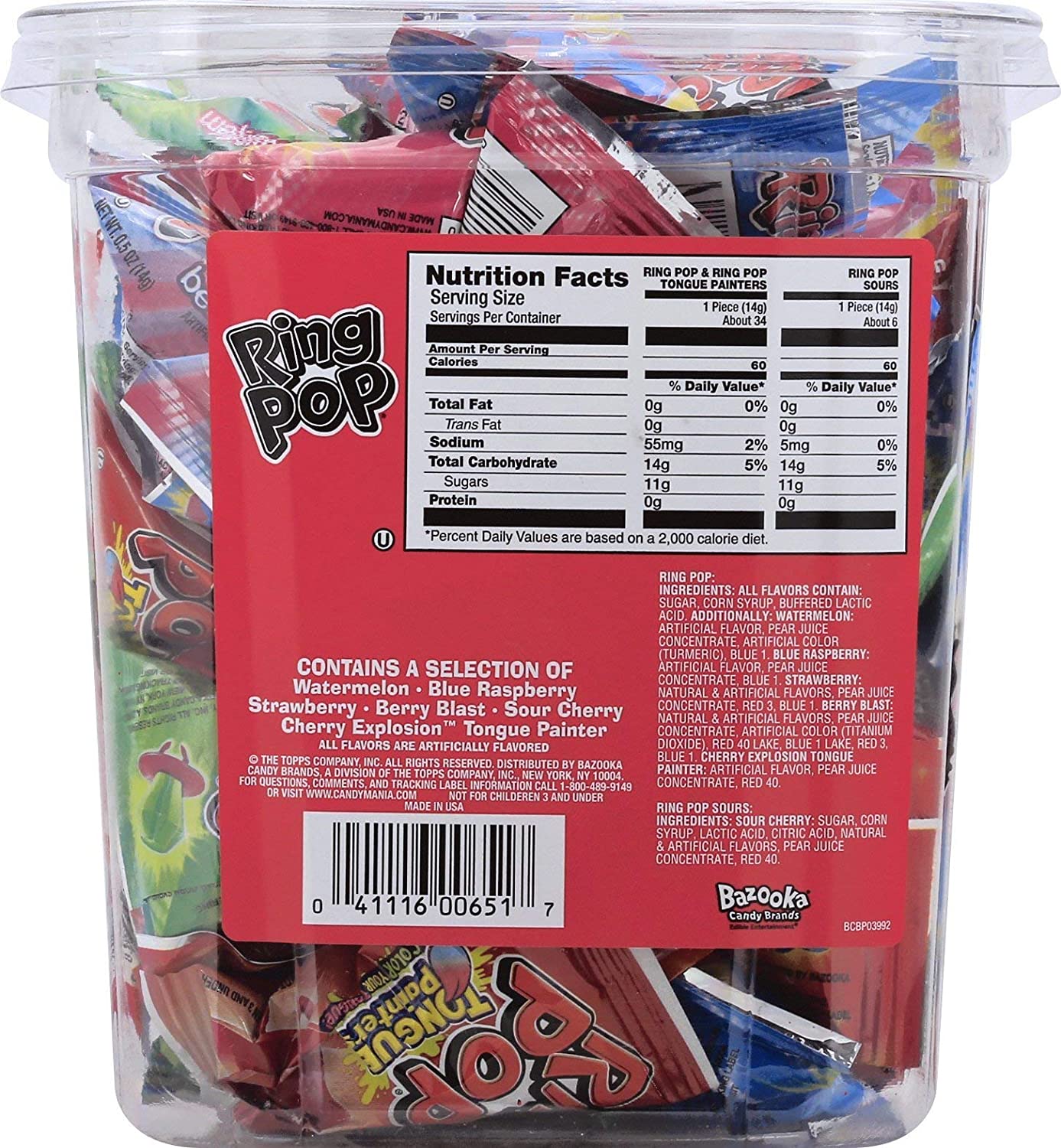 Ring Pop Hard Candy Pops, Variety Pack, 40 Count