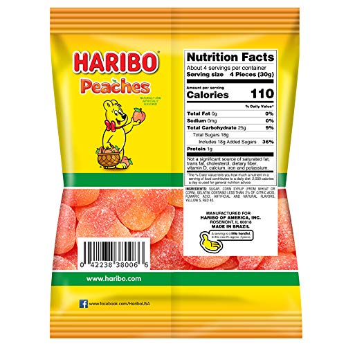 Haribo Gummi Candy, Peaches, 4 oz. Bag (Pack of 12)