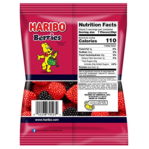 Haribo Gummi Candy, Berries, 5 Ounce (Pack of 12)