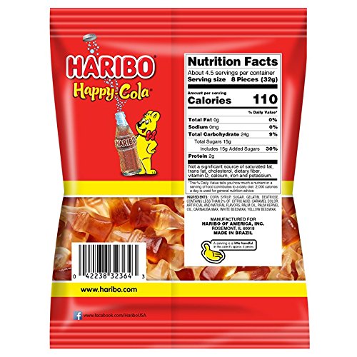 Haribo Gummi Candy, Happy-Cola, 5 oz. Bag Pack of 12