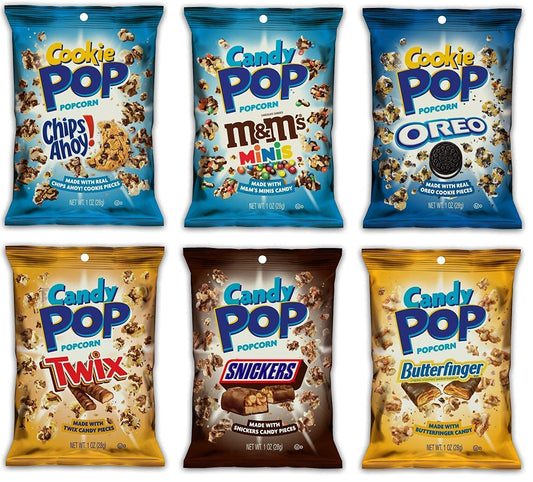 Candy Pop 1 Oz Ultimate Variety Pack | Butterfinger, Chips Ahoy, M&M's, Oreo, Snickers, Twix | Pack of 6