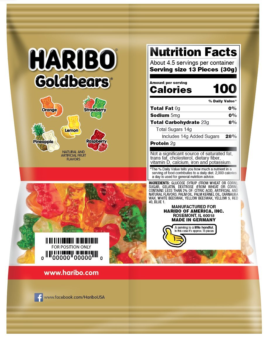 Haribo Gummi Candy, Goldbears Gummi Candy, 5 oz Bags (Pack of 12)