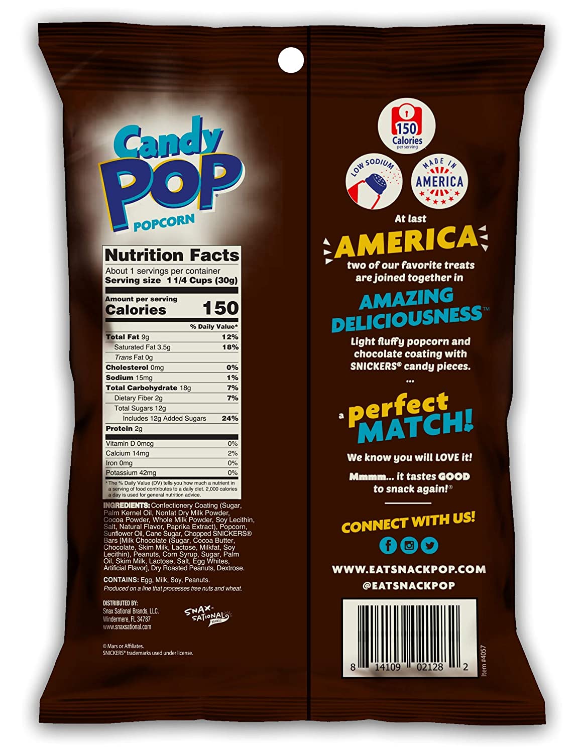 Candy Pop Snickers Popcorn | 1 Oz | Pack of 8