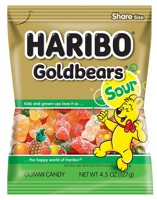 Haribo Gummi Candy, Goldbears Gummi Candy - Sour, 4.5 oz. Bag (Pack of 12)